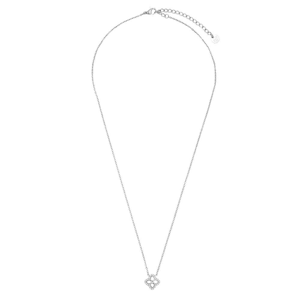 Stainless steel necklace, 40 cm, with delicate cubic zirconia shamrock
