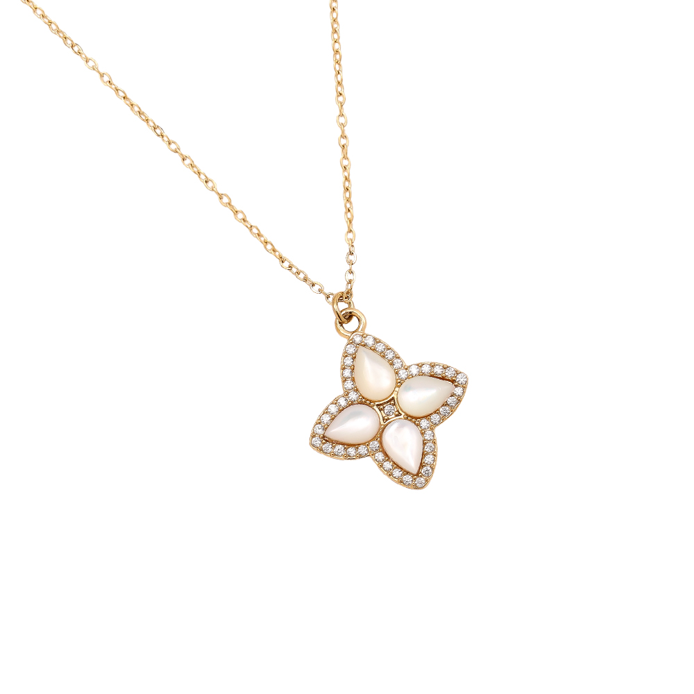 Stainless steel necklace 40cm Nice Diamond Luckly Flower