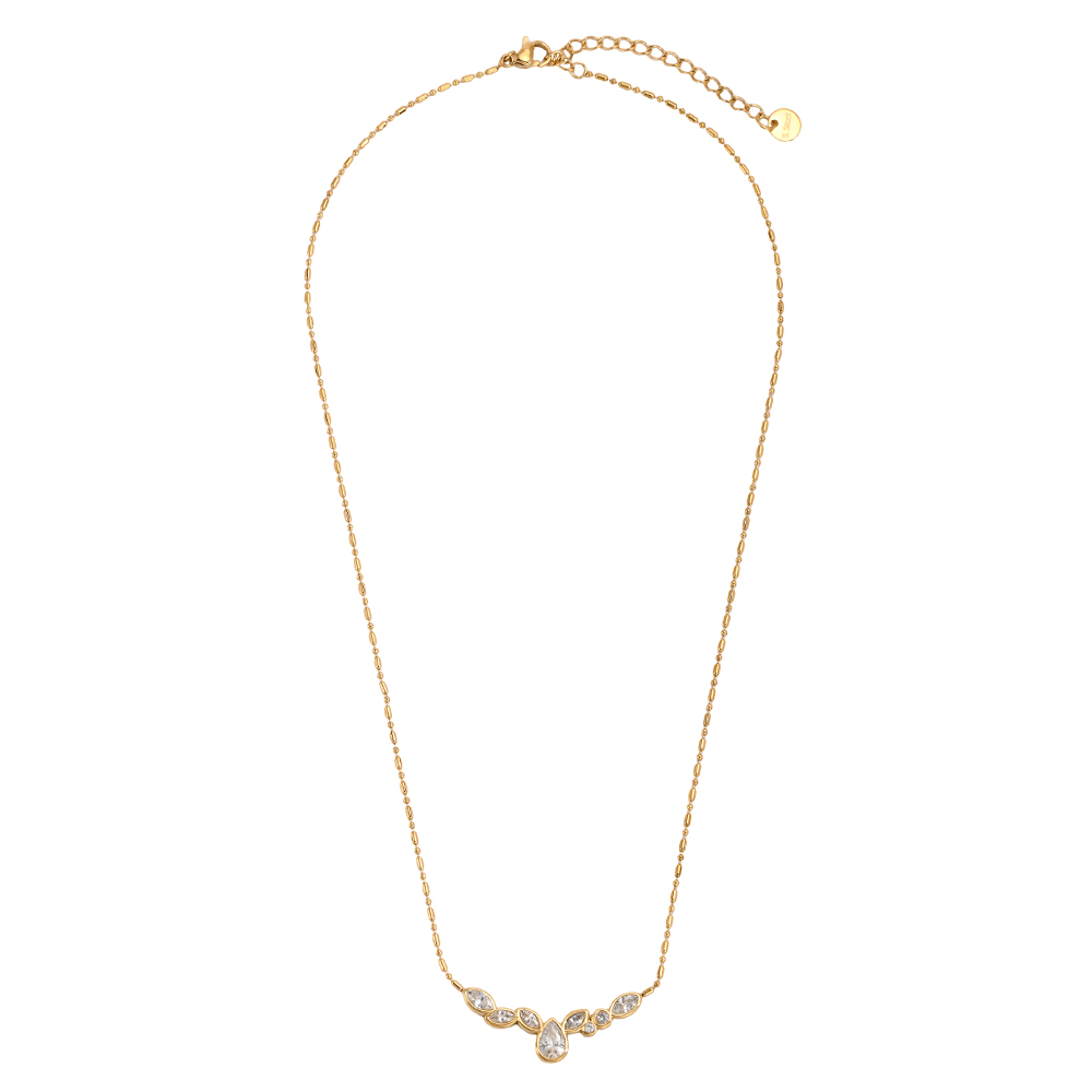 Stainless steel necklace, 39.5 cm, with a few small cubic zirconia stones