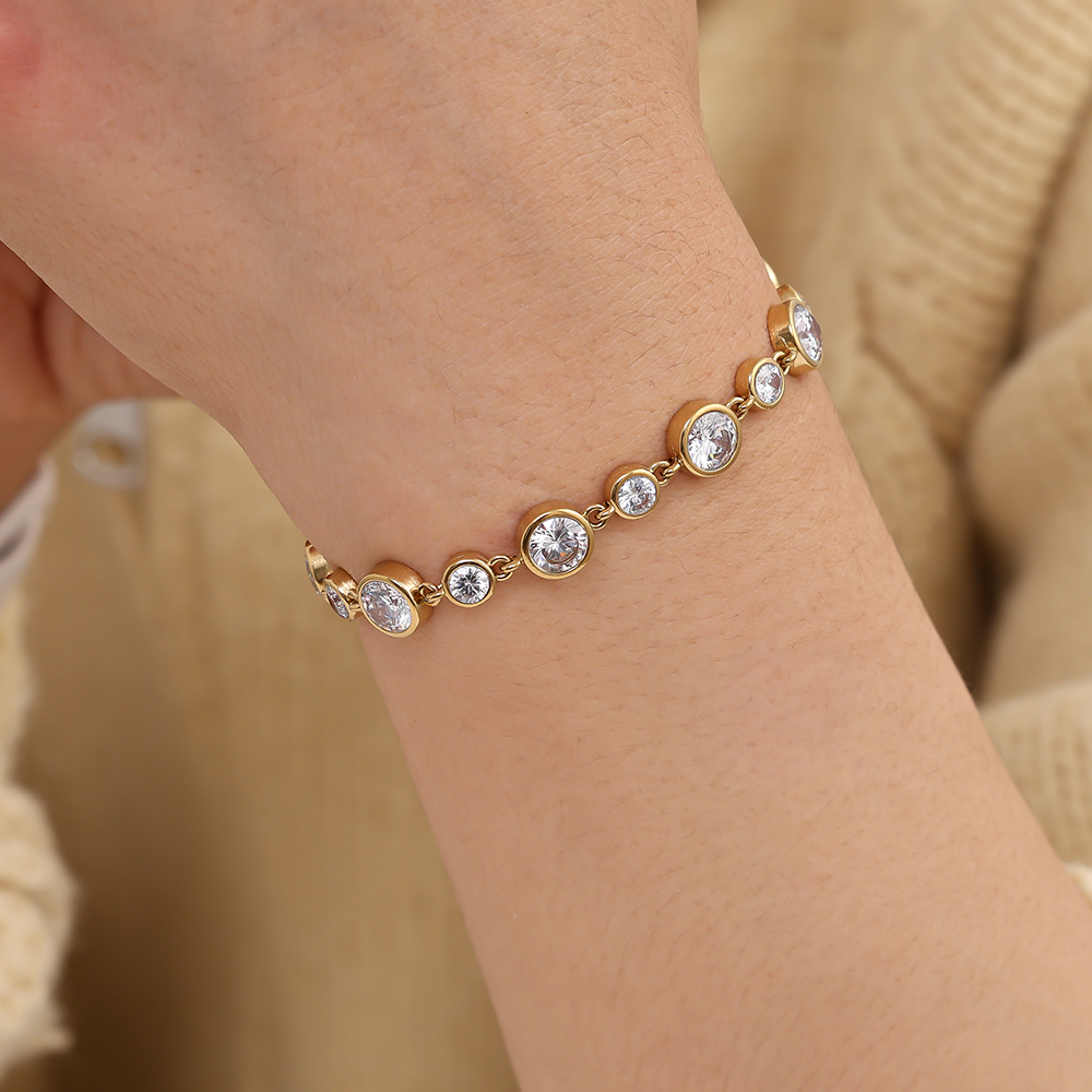 Stainless steel bracelet 16cm Fancy Round Diamond Chain
