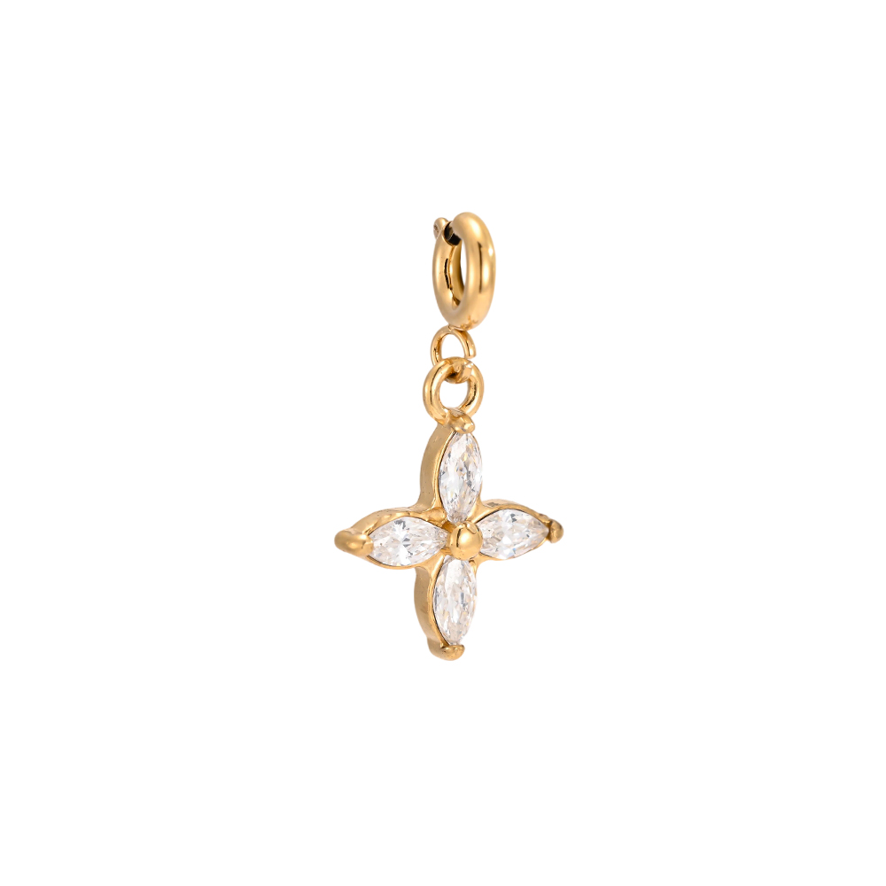 22mm stainless steel pendant in the shape of a shamrock, set with cubic zirconia, with a spring clasp