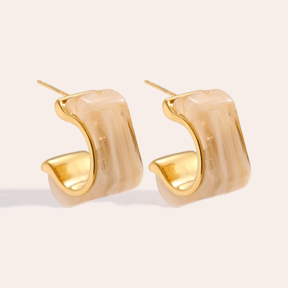 Stainless steel earrings 25mm Cube Half Hoop Resin