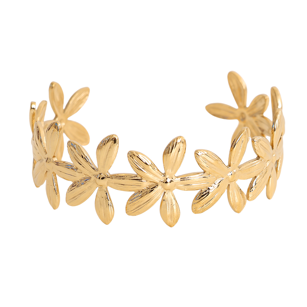 Stainless steel bangle Adjustable many flowers