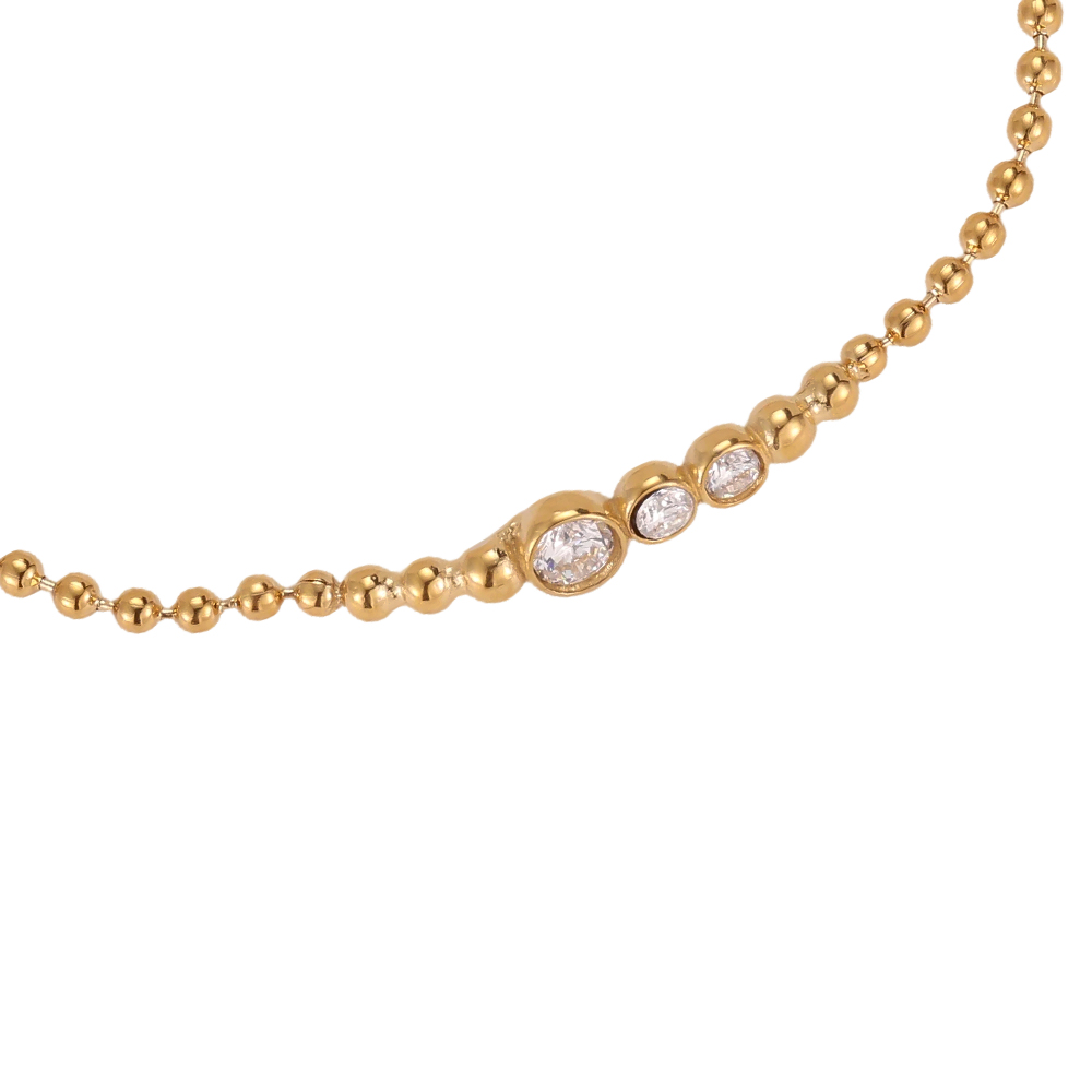 Stainless steel bracelet, 17 cm, dot chain with cubic zirconia  