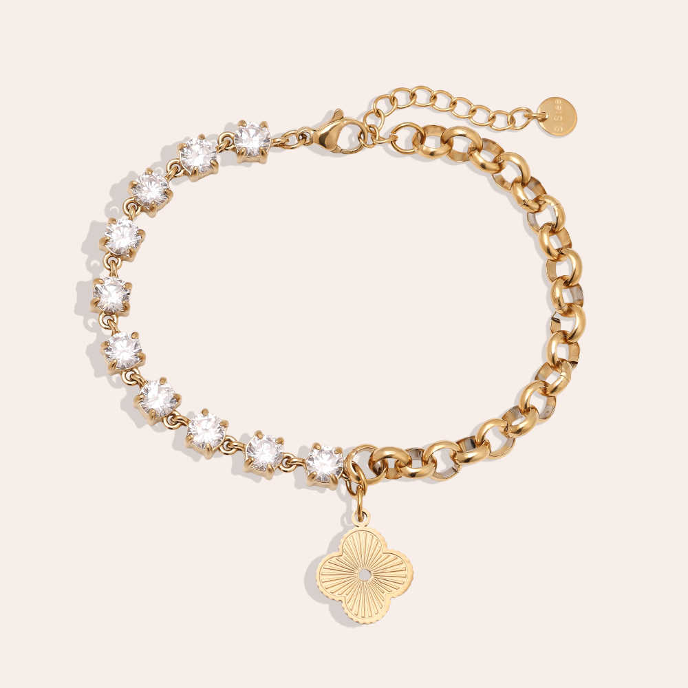 Stainless steel bracelet 16cm Half Diamond Chain With Lucky Flower