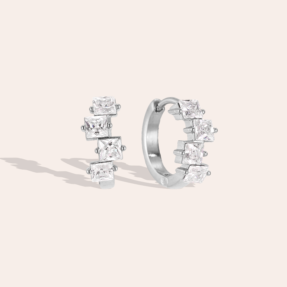 Stainless steel earrings, 15mm, with lots of small cubic zirconia stones