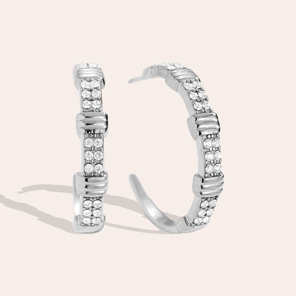 Stainless steel earrings 2cm Little Brikes Diamond Half Hoop