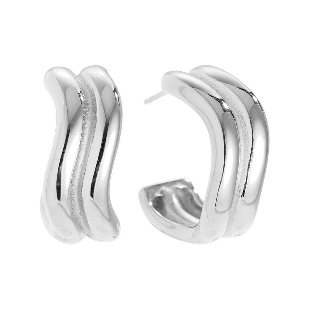 Stainless steel earrings 22mm Two Wave Line