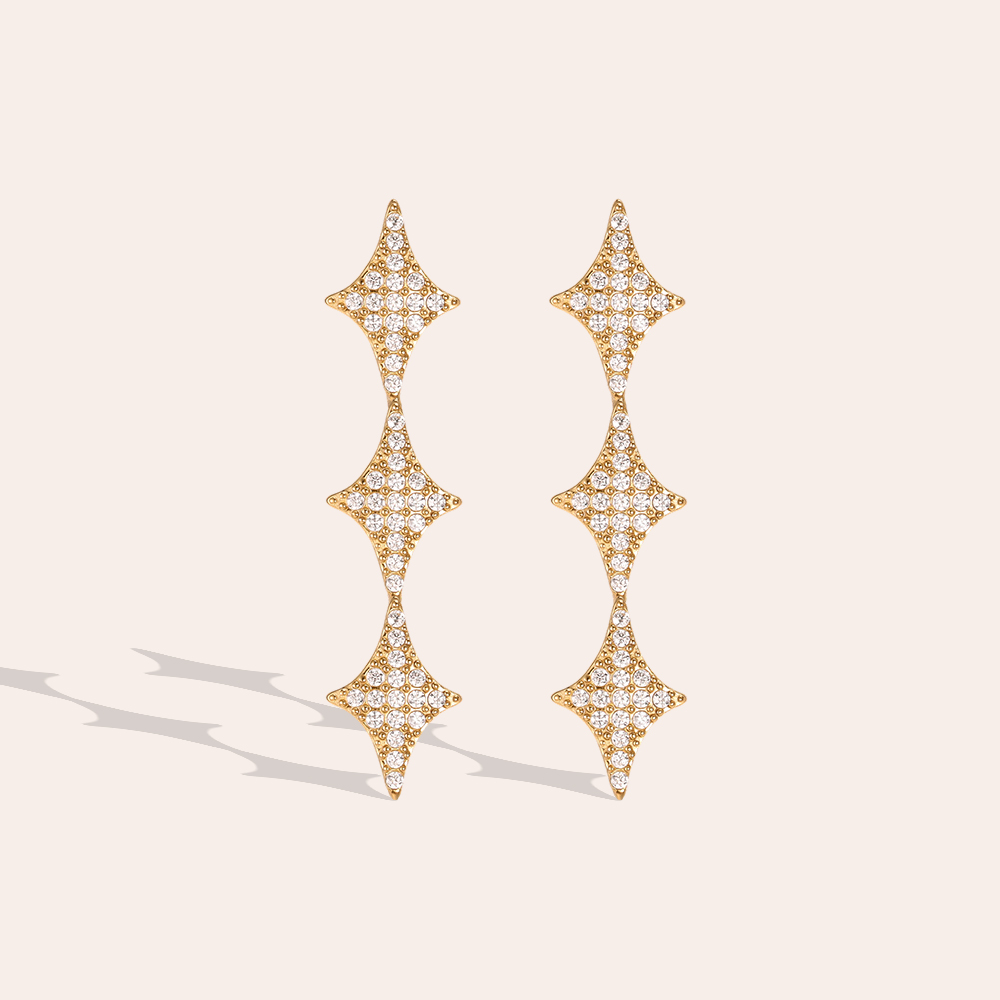 Stainless steel earrings, 47 mm, four-pointed star