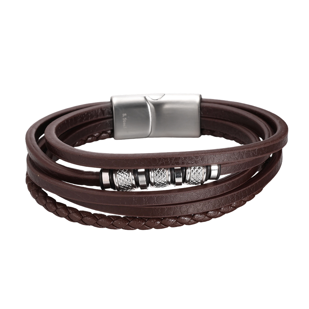  Stainless steel bracelet, multi-layered PU