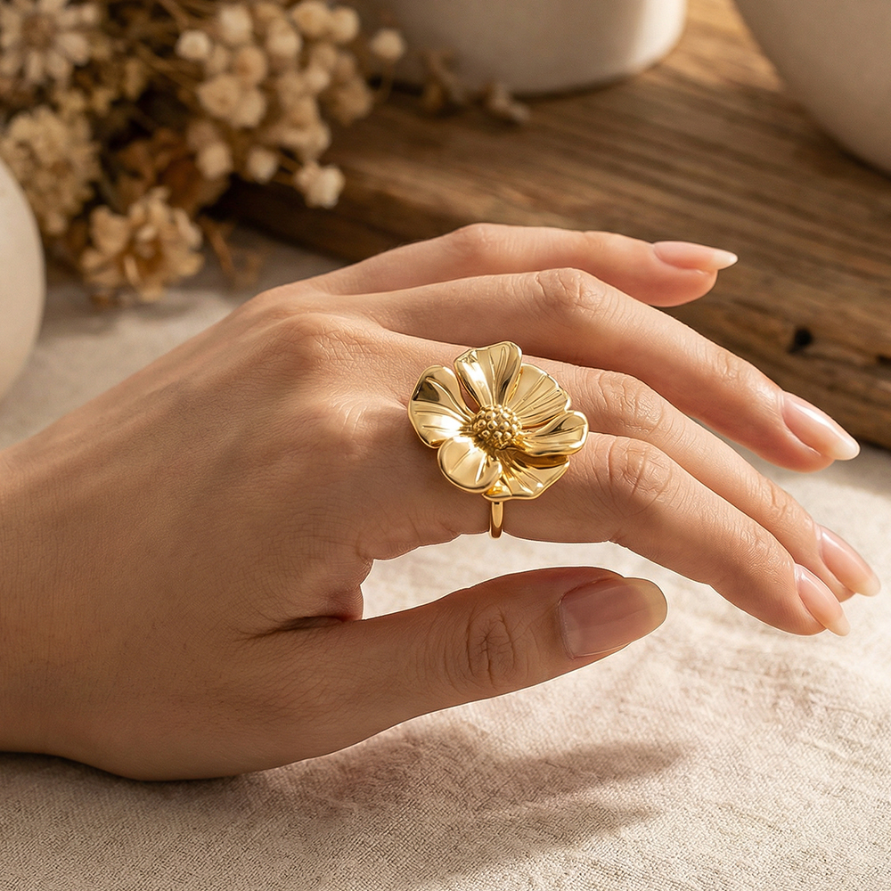 Stainless steel ring Adjustable beautiful flowers