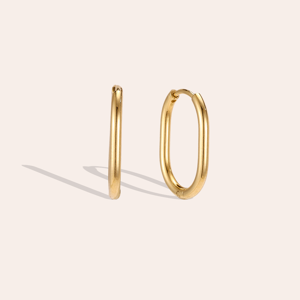 Stainless steel earrings, 18 mm, delicately finished oval hoop earrings       