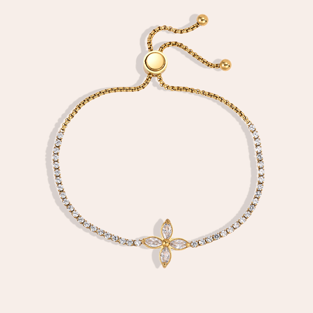 Stainless steel bracelet, adjustable, with a sparkling shamrock