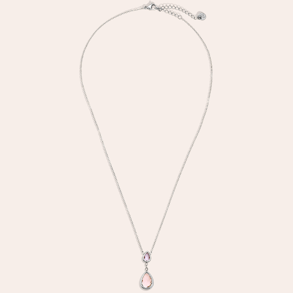Stainless steel necklace 40cm Pink And Blue Diamond
