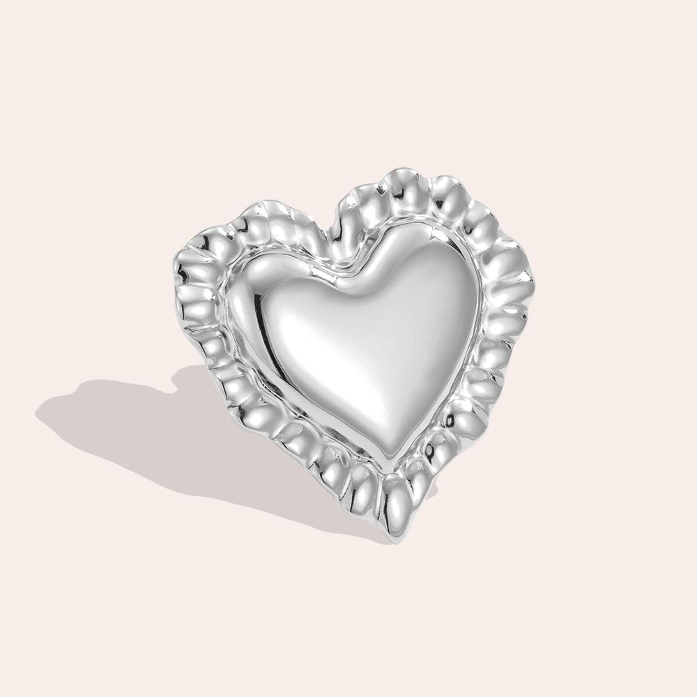 Stainless Steel Adjustable Ring with Large Heart
