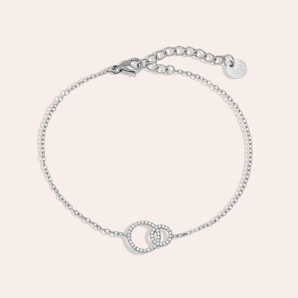 Stainless steel bracelet, 17 cm, with two zirconia rings