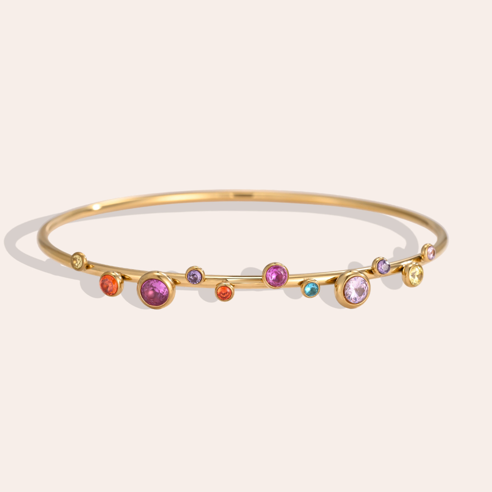 Stainless steel bangle, 6.2 cm, round cubic zirconia