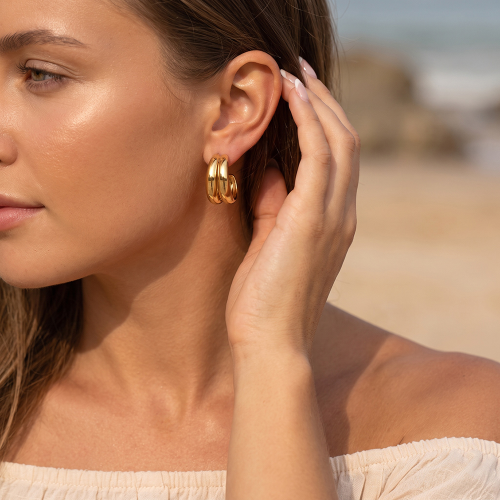 Stainless steel earrings, 25 mm, two half-hoops