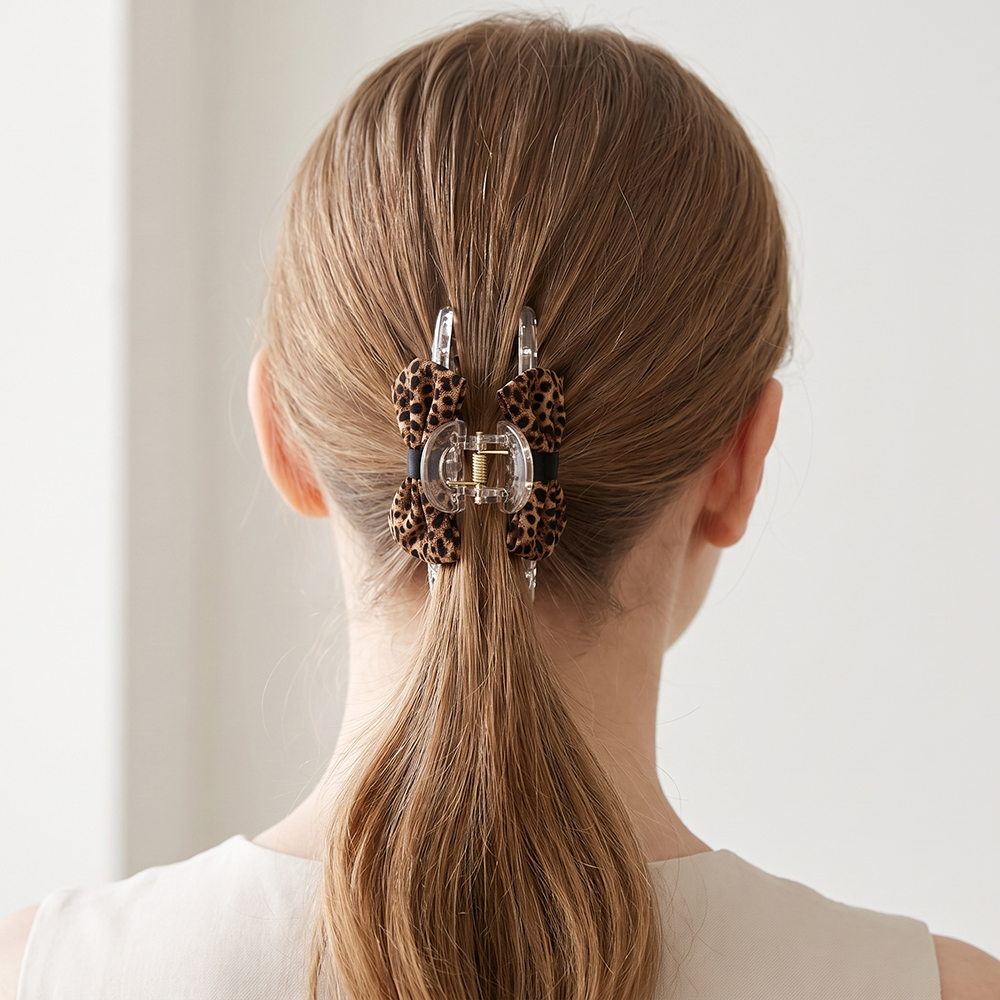 13cm leopard-print bow hair clip  