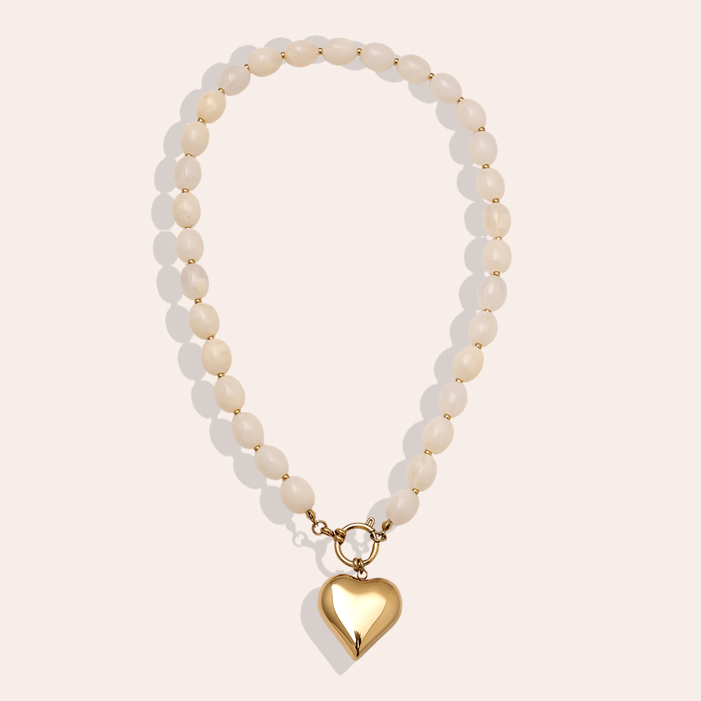 Stainless steel necklace 48cm Heart In Acrylic Pearl