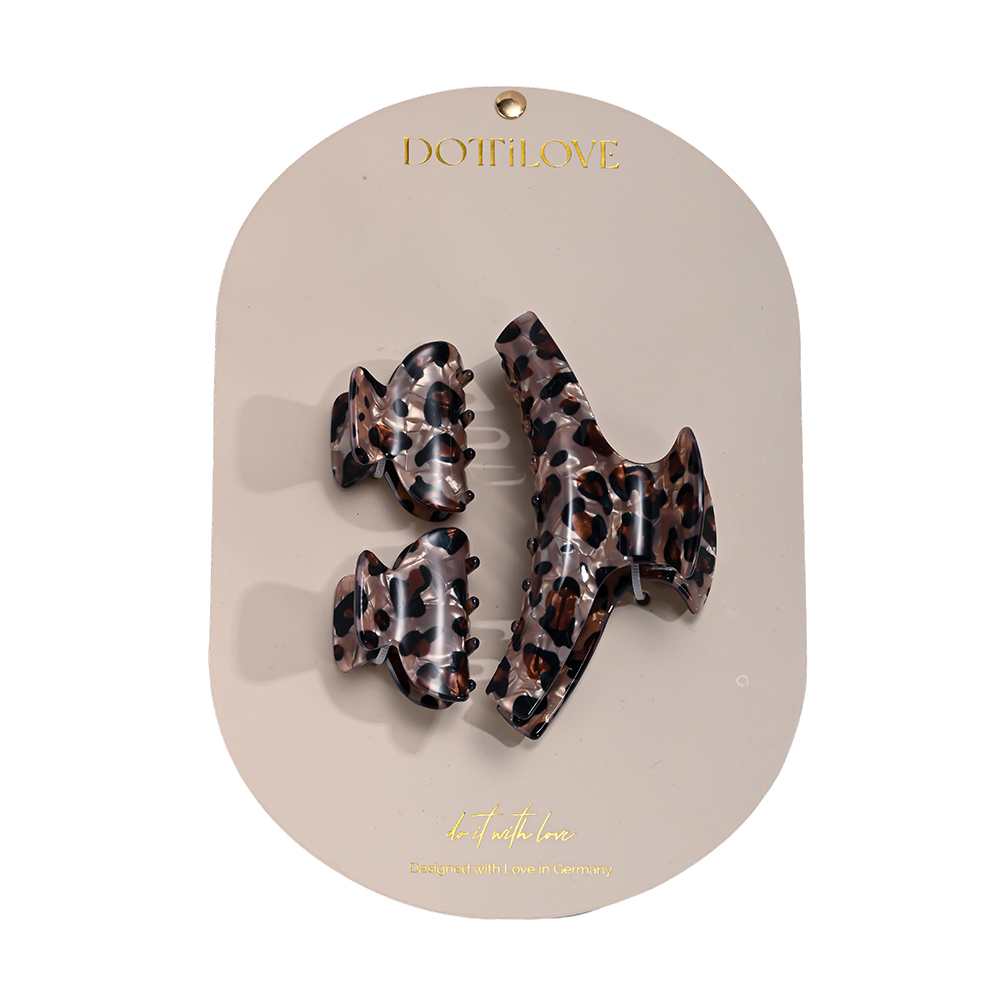 Set of 3 light brown leopard-print hair clips     