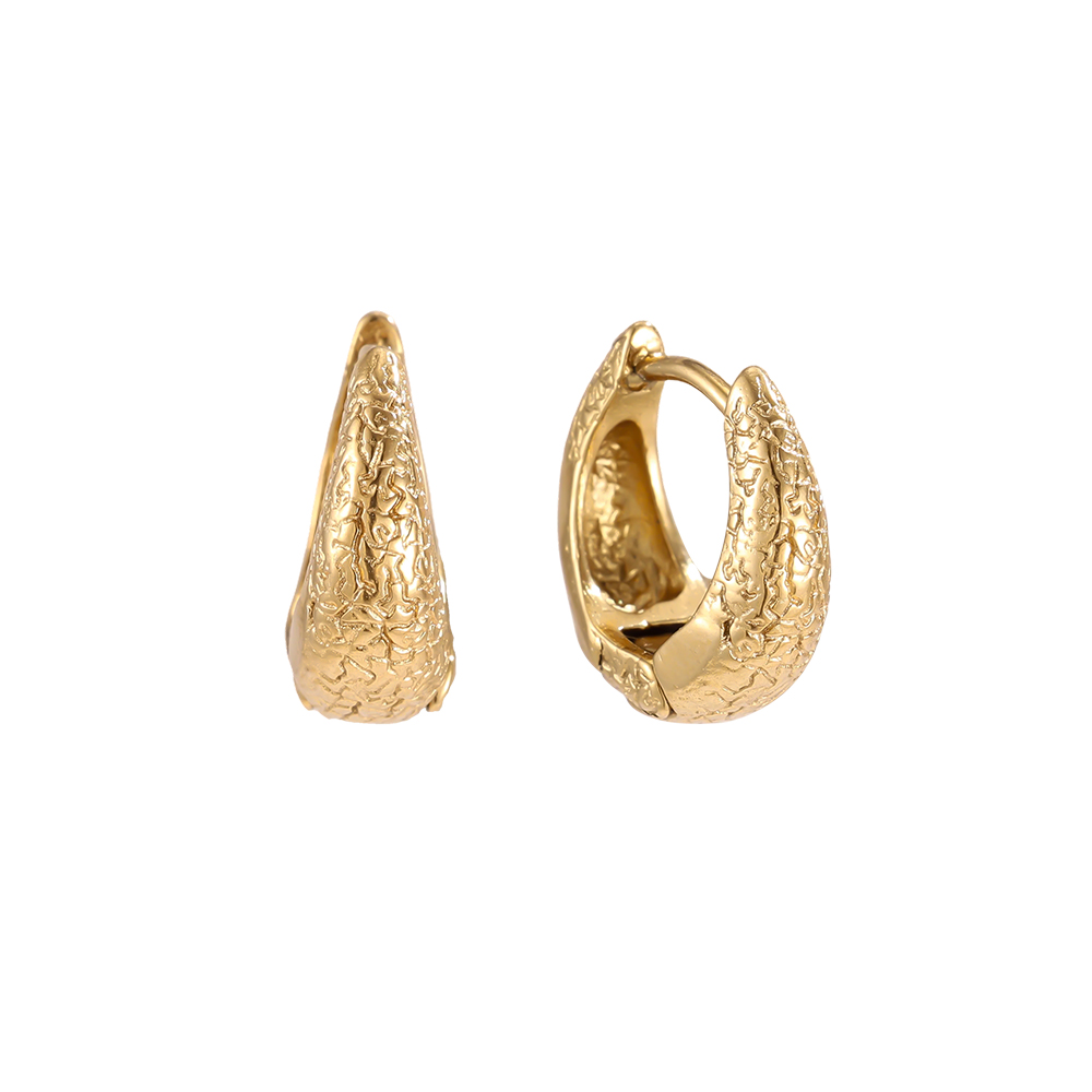 Stainless steel earrings, 16mm textured gold hoop earrings  