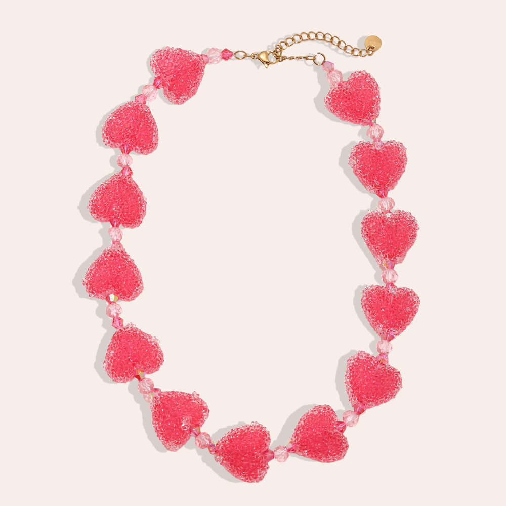 Stainless steel necklace 38cm Acrylic Pink Heart Chain