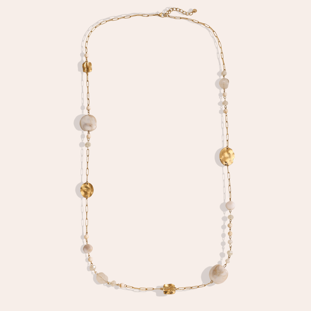 Stainless steel necklace 101cm crystal platelet and gold platelet