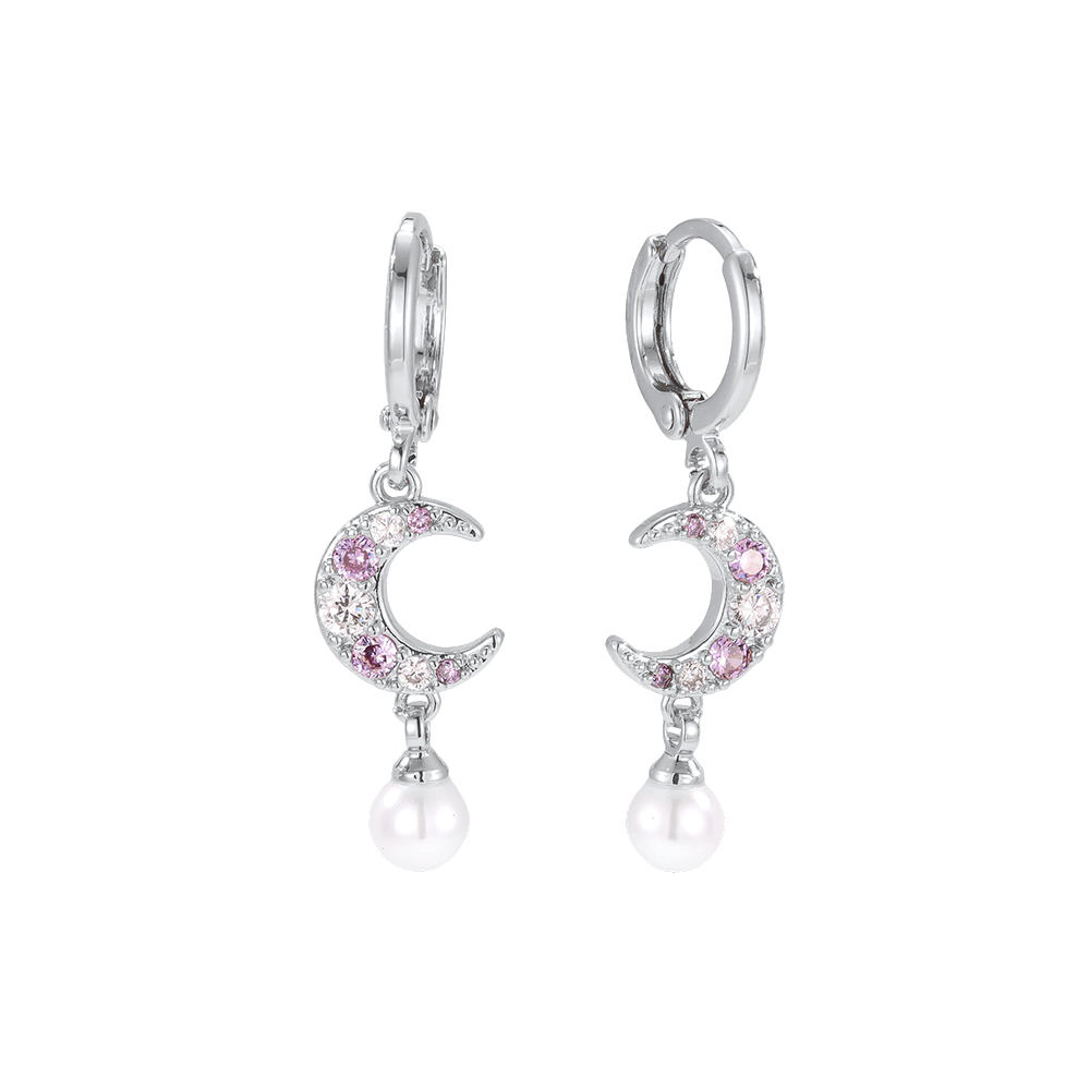 Gold-plated earrings, 36mm, cubic zirconia moon