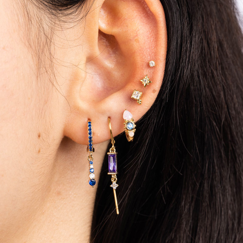 Gold-plated opal colourful hoop earrings