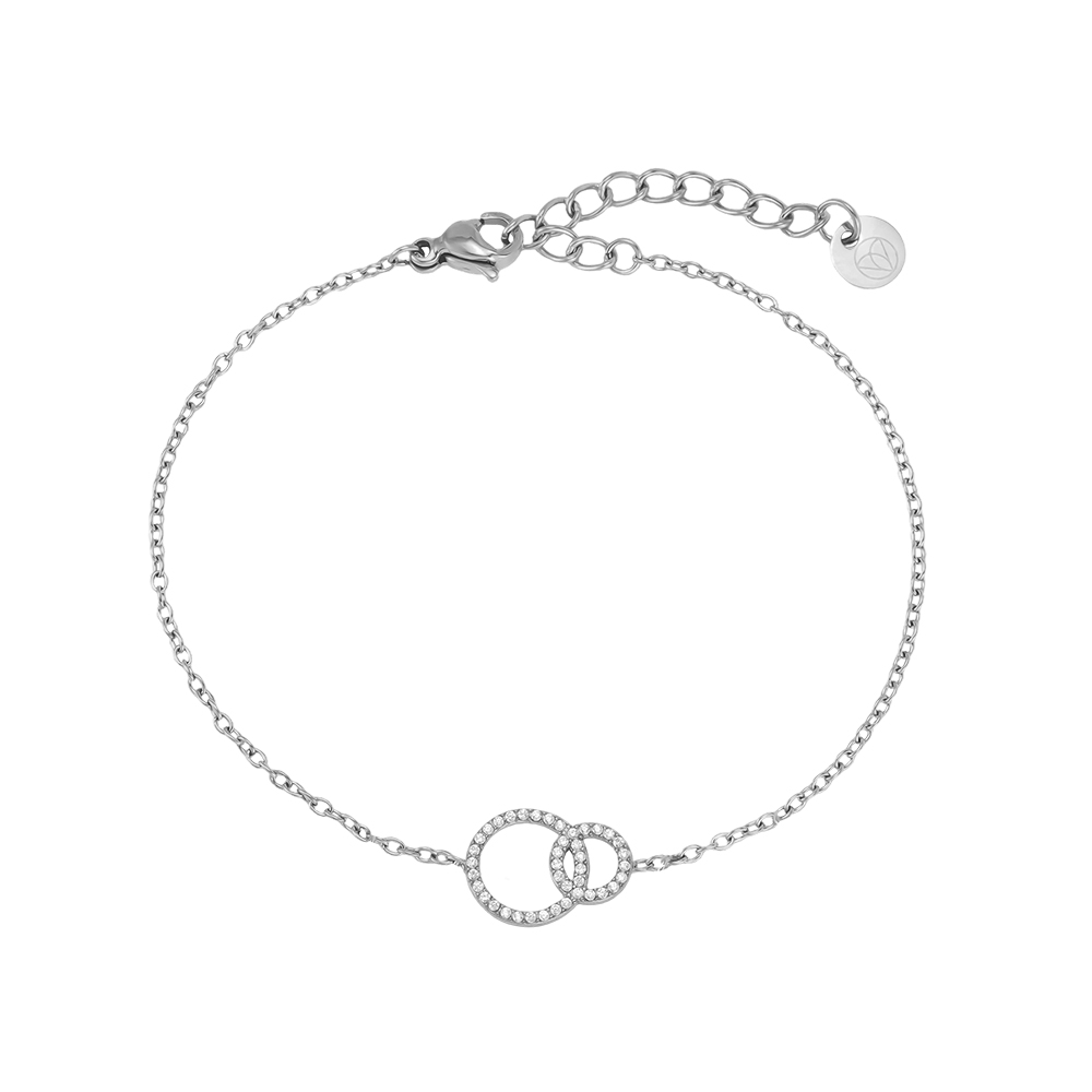 Stainless steel bracelet, 17 cm, with two zirconia rings
