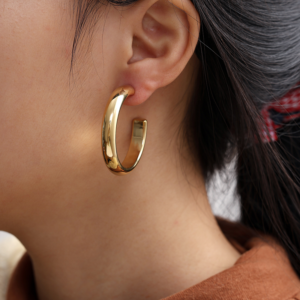Stainless steel earrings 4cm Casual Half Hoop
