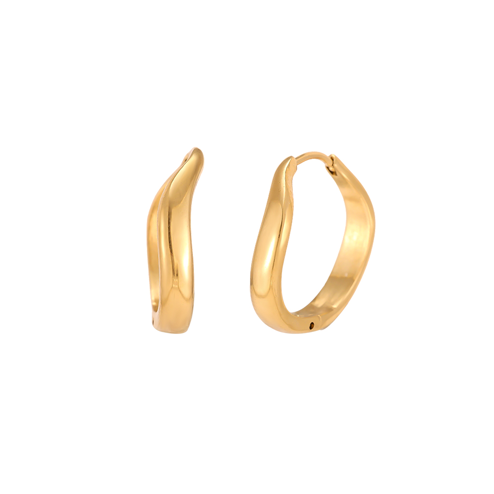 Stainless steel earrings, 20 mm, plain wave-pattern hoop earrings       