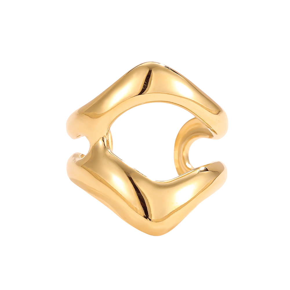 Stainless steel ring, adjustable, with two irregular curves