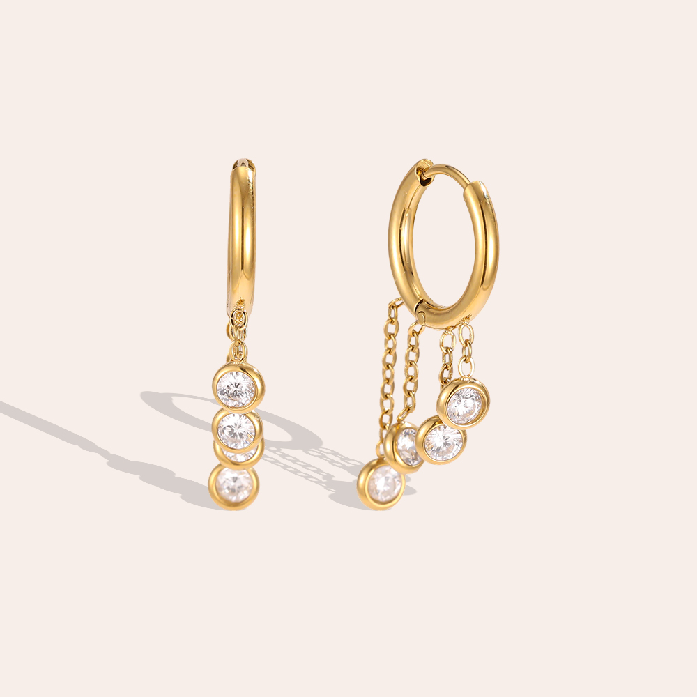 Stainless steel earrings, 32 × 12 mm, 4 round rhinestones