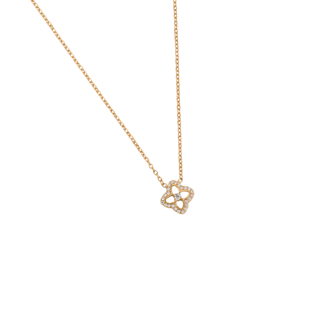Stainless steel necklace, 40 cm, with delicate cubic zirconia shamrock