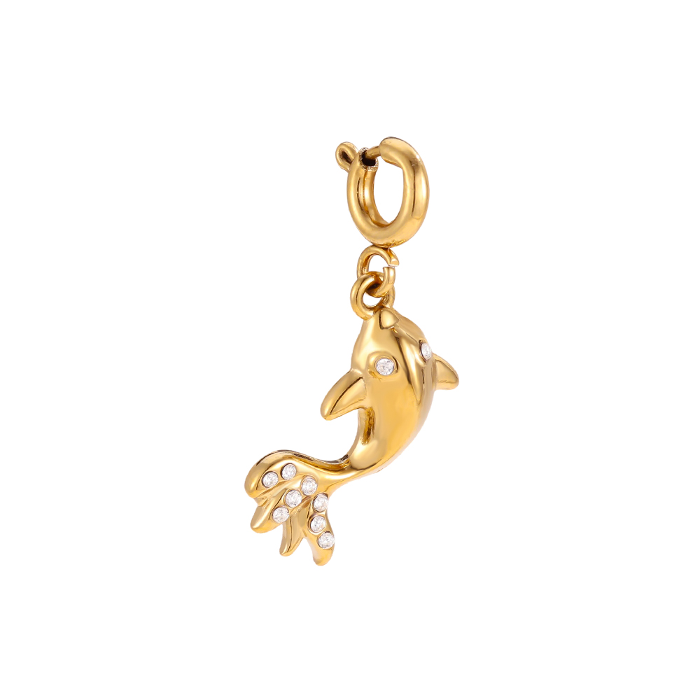 Stainless steel pendant 14mm Spring Clasp Diamond Fish