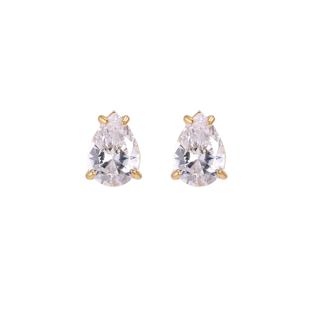 Stainless steel earrings with 10mm sparkling teardrop-shaped cubic zirconia