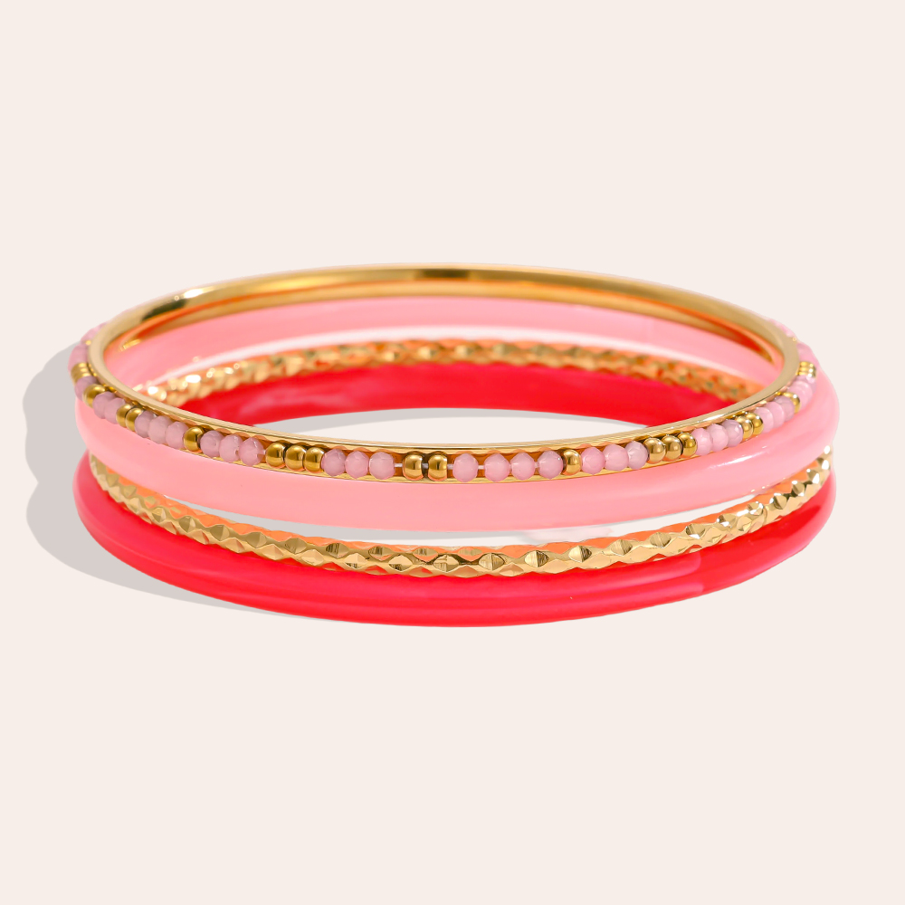 Stainless steel bangle set 6.5cm width 4 pieces acrylic 