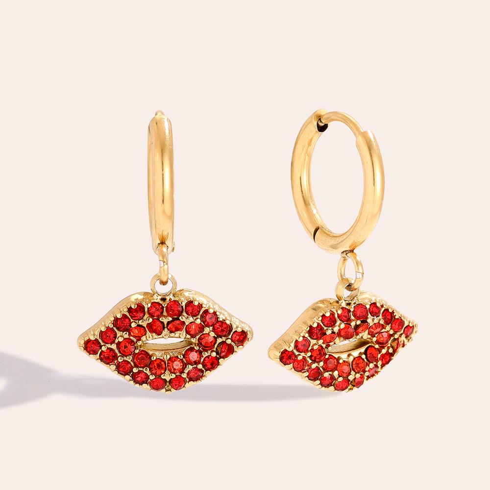 Stainless steel earrings 2.1cm Red Diamond Lip