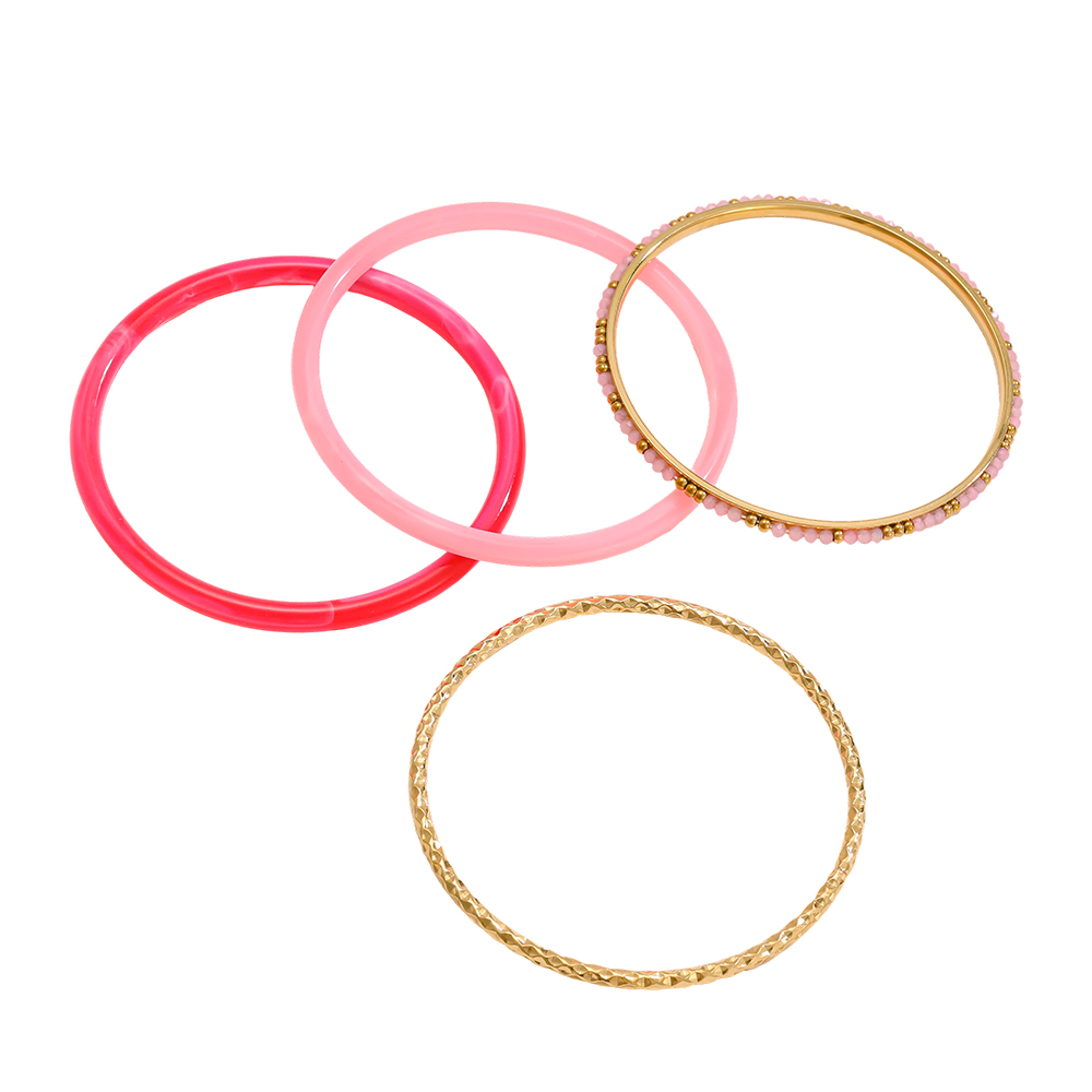Stainless steel bangle set 6.5cm width 4 pieces acrylic 