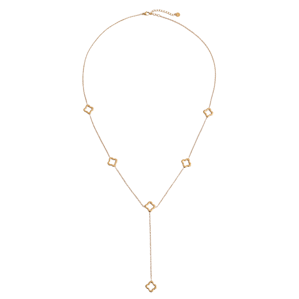 Stainless steel necklace 64cm cloverleaf