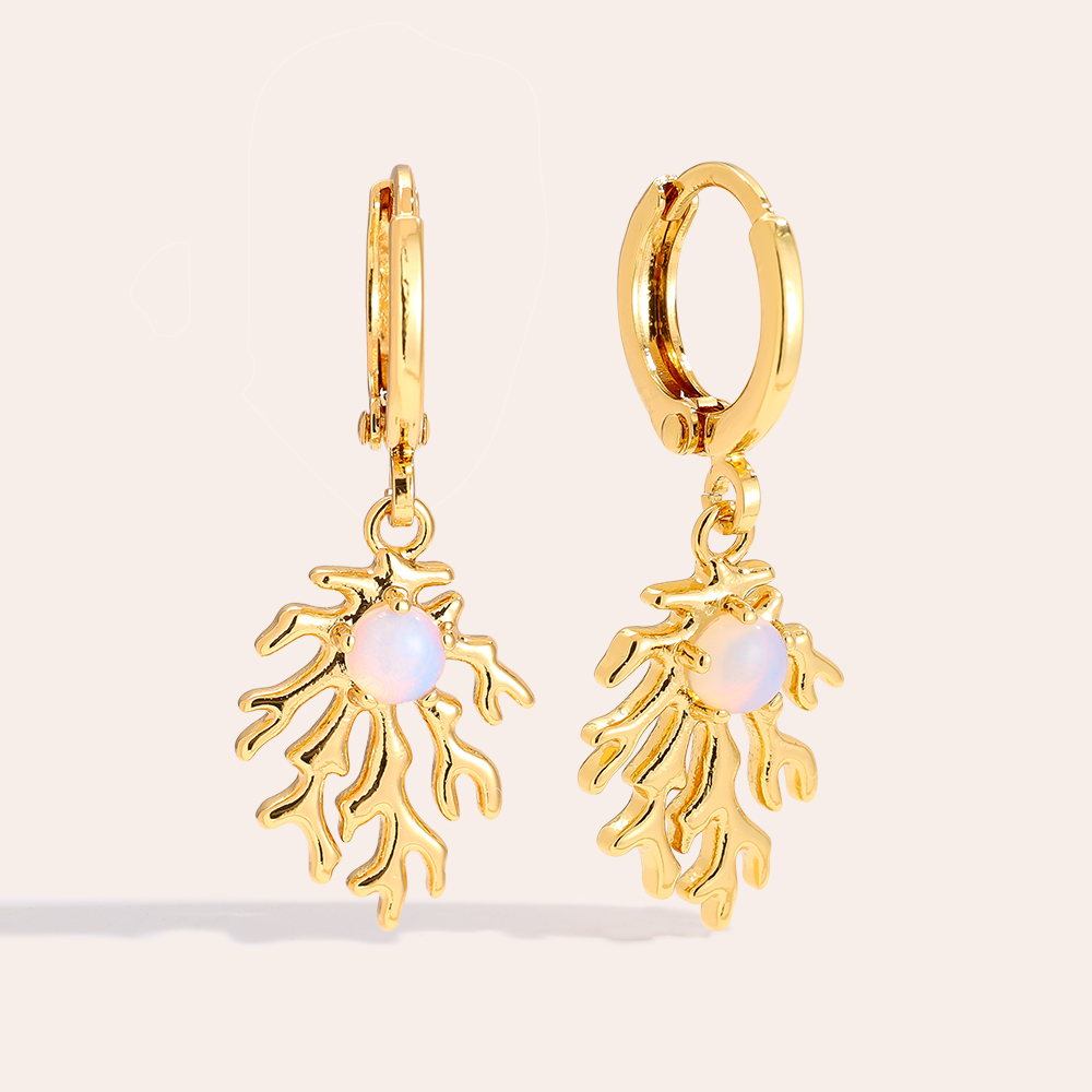 Gold-plated earrings 3.1cm Coral And Natural Stone