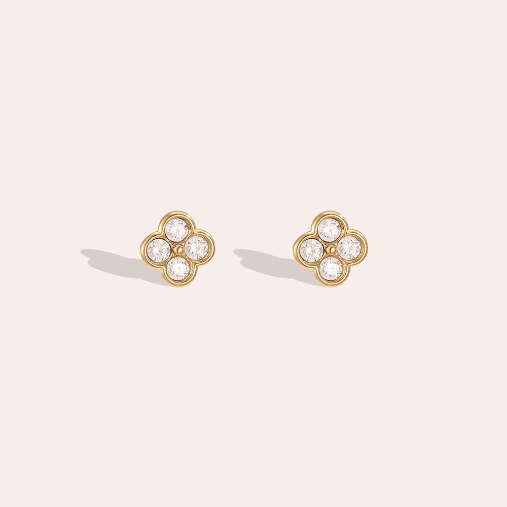 Stainless steel earrings 5mm cloverleaf zirconia