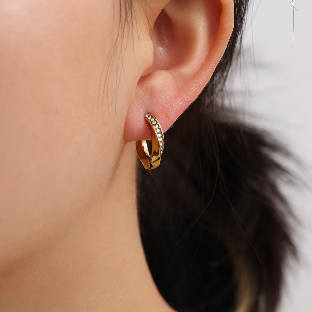 Stainless steel earrings 1.7cm Diamond Twist Hoop