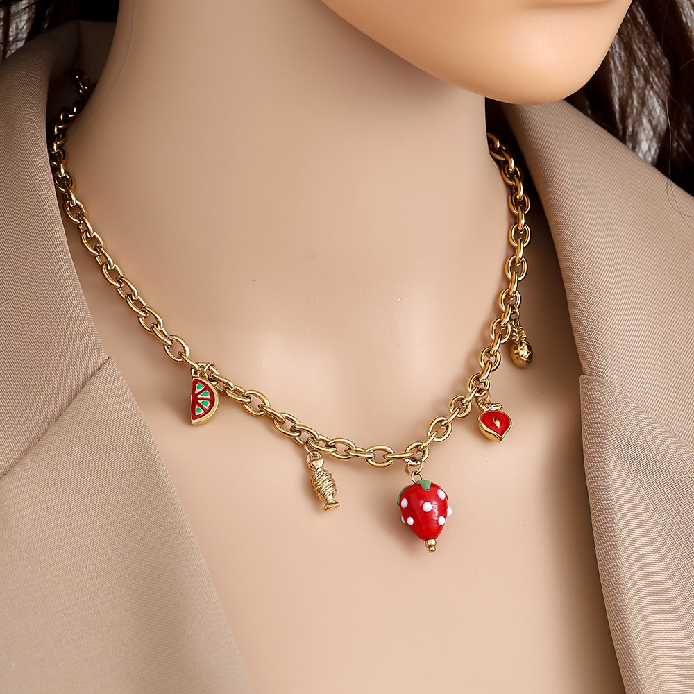 Stainless steel necklace 42cm Strawberry Heart