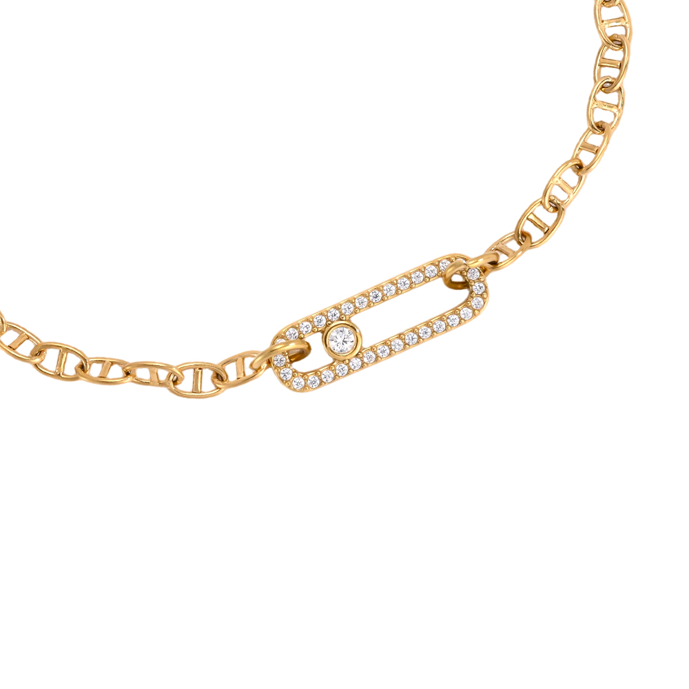 Stainless steel bracelet, 17 cm, square-cut zirconia