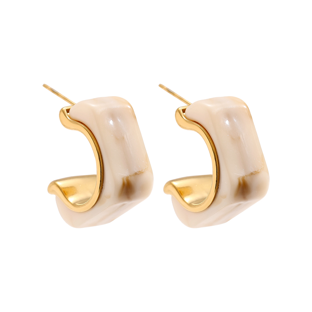 Stainless steel earrings 25mm Cube Half Hoop Resin
