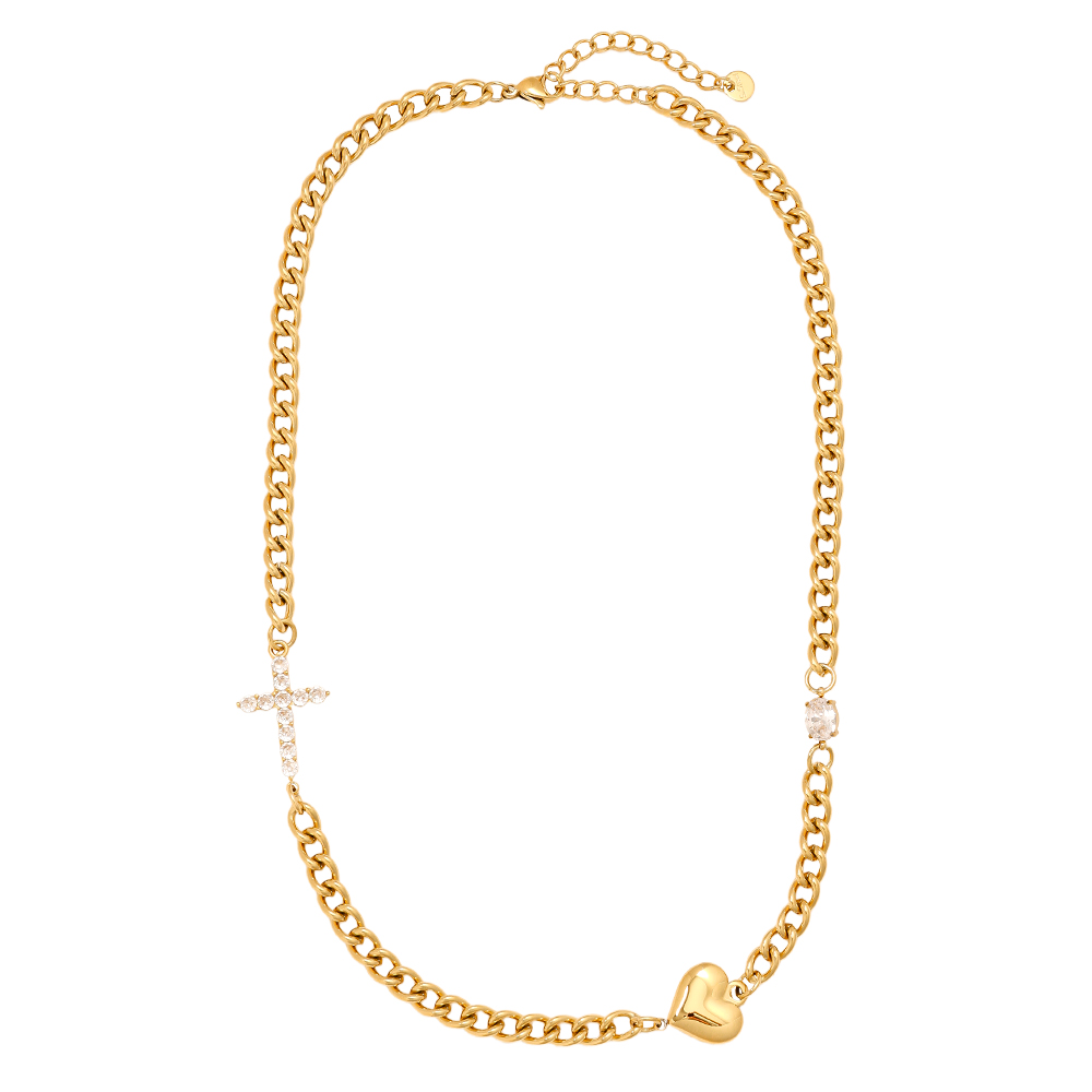 Stainless steel necklace 45cm Heart And Diamond Cross