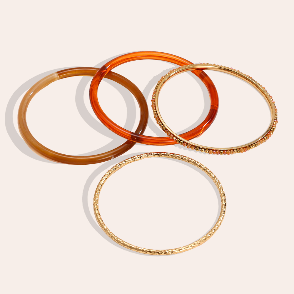 Stainless steel bangle set 6.5cm width 4 pieces acrylic 